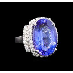 GIA Cert 17.55 ctw Tanzanite and Diamond Ring - 14KT White Gold