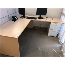 7' X 6' MAPLE L-SHAPE CORNER COMPUTER DESK WITH PEDESTAL