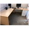 Image 1 : 7' X 6' MAPLE L-SHAPE CORNER COMPUTER DESK WITH PEDESTAL