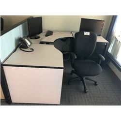 2 GLOBAL EVOLVE OFFICE CUBICLES WITH SURFACES AND PEDESTALS