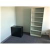 Image 2 : CONTENTS OF OFFICE INC. MAPLE COMPUTER DESK, 3 TALL BOOK SHELVES, AND 2 BLACK 3 DRAWER FILE