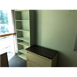 CONTENTS OF OFFICE INC. MAPLE CORNER COMPUTER DESK, 1 BLACK AND 1 BEIGE 2 DRAWER LATERAL FILE