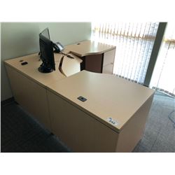 CONTENTS OF OFFICE INC. MAPLE CORNER COMPUTER DESK, BLACK 5 DRAWER LATERAL FILE CABINET AND TALL