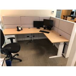 TEKNION 1 PERSON OFFICE CUBICLE STATION WITH MAPLE WORK SURFACES AND FILE PEDESTALS