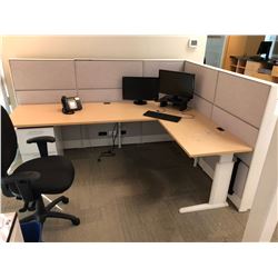 TEKNION 1 PERSON OFFICE CUBICLE STATION WITH MAPLE WORK SURFACES AND FILE PEDESTALS