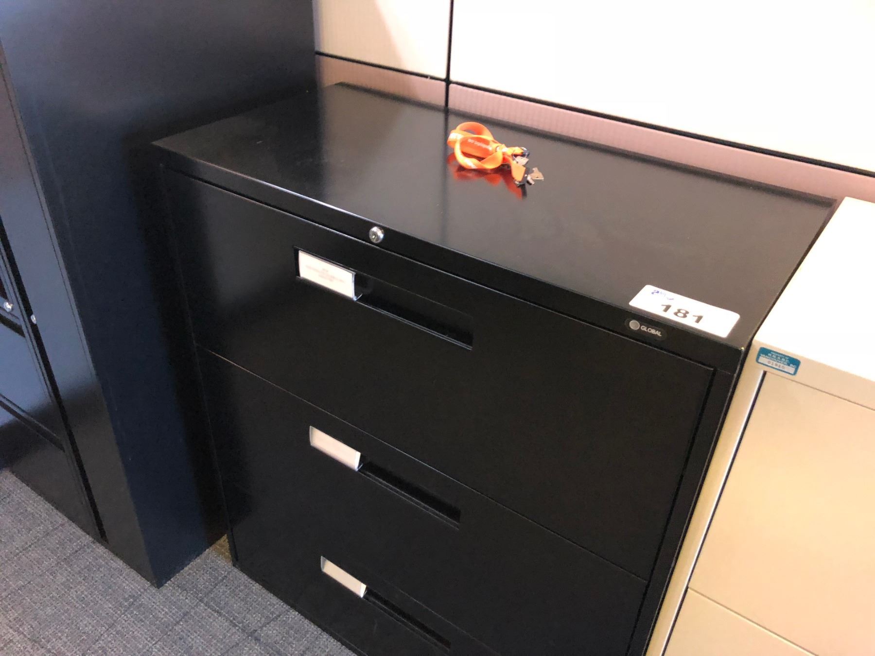 Black Global Evolve 3 Drawer Lateral File Cabinet