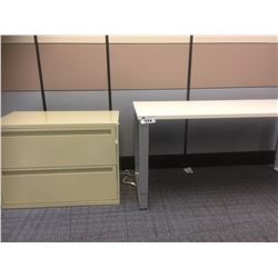 WHITE TABLE AND BEIGE 2 DRAWER FILE CABINET