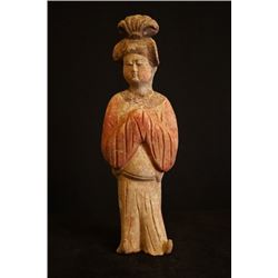 A lady pottery figurine. Condition as is, shown in photo