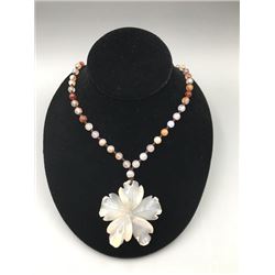 A Deep-sea agate "Flora" pendant + colorful jade beads necklace. Condition as is, shown in photo.