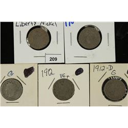1897,1907,1911,1912 AND 1912-D LIBERTY "V" NICKELS