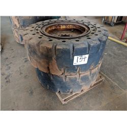 (4) SOLID TIRES AND WHEELS