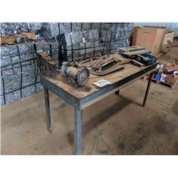 WORK BENCH WITH VICE AND GRINDER