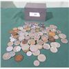 Image 1 : SMALL TIN BOX W/APPROX 100 WORLD COINS