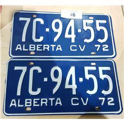 PAIR UNUSED 1972 ALBERTA LICENSE PLATES