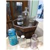 Image 1 : WOOD PLANTER BOX & 8 VINTAGE GLASS BOTTLES