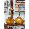 Image 1 : PAIR VINTAGE AMBER GLASS & BRASS TABLE LAMPS