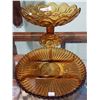 Image 1 : VINTAGE AMBER GLASS COMPOTE & DIVIDED PICKLE TRAY