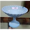 Image 1 : VINTAGE BLUE MILK GLASS COMPOTE W/PIERCED EDGES