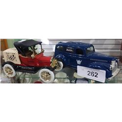 2 DIE CAST WATKINS CAR COIN BANKS