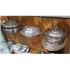 Image 1 : 3 VINTAGE SILVER PLATE LIDDED SERVING DISHES & OVAL TRAY