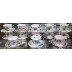 LOT OF 13 ENGLISH BONE CHINA TEACUPS/SAUCERS