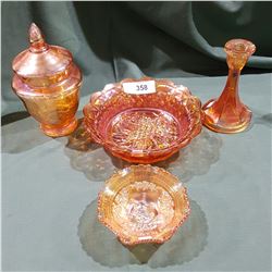 4 PCS VINTAGE MARIGOLD CARNIVAL GLASS