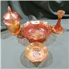 Image 1 : 4 PCS VINTAGE MARIGOLD CARNIVAL GLASS