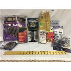 GR OF 14, CROSSBOW - QUIVER HOLDER, CHEEK GUARD, BROAD HEADS, STRINGS, CAPS, ETC - AS NEW