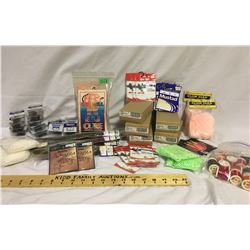 FLY FISHING - LG BOX LOT OF ACCESSORIES, THREAD, YARN, HOOKS, EGGS, SQUIRREL TAILS, ETC - NEW
