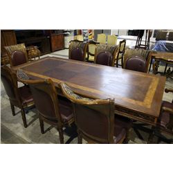 APPROX. 8 FT CARVED DINING TABLE WITH EIGHT CHAIRS