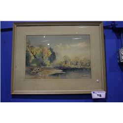 FRAMED WATER COLOR SIGNED CHARLES F. BARKER - AUTUMN LAKE