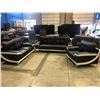 Image 1 : BRAND NEW MODERN LEATHER BLACK & WHITE SOFA, LOVESEAT & CHAIR