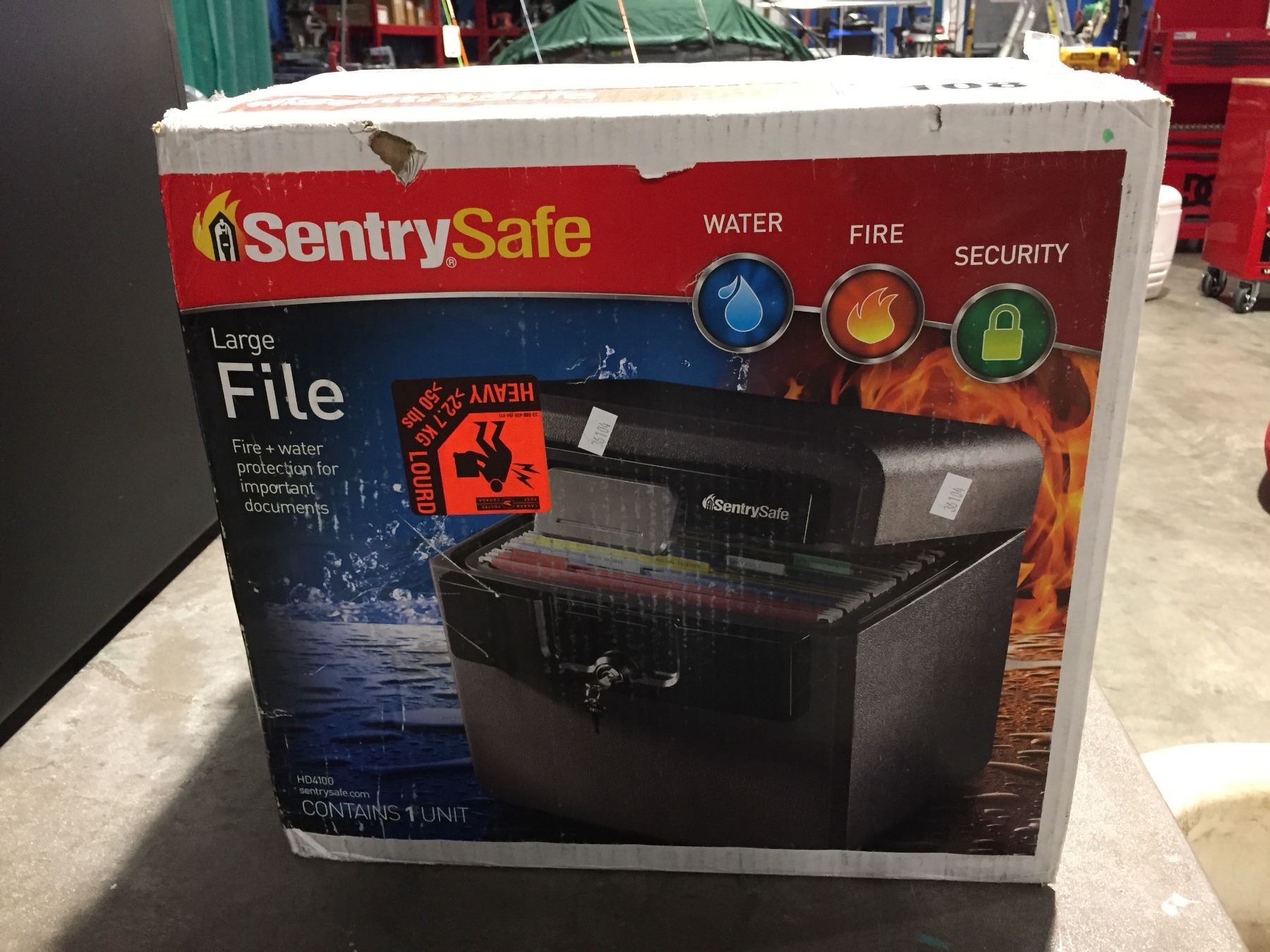 SENTRY SAFE FIRE PLUS WATER PROTECTION LARGE FILE BOX WITH KEY
