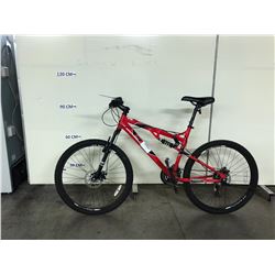 RED CCM 21 SPEED FULL SUSPENSION MOUNTAIN BIKE WITH FRONT AND REAR DISK BRAKES