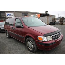 2005 CHEVROLET VENTURE, RED, 4 DRSW, GAS, AUTOMATIC, VIN#1GNDV03E05D127770, 159,931KMS,