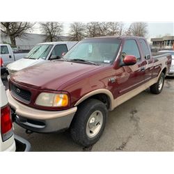 1998 FORD F150, 2DR EXT CAB, RED, GAS, AUTOMATIC, VIN#2FT2X18W9WCA34750, 195,805KMS,