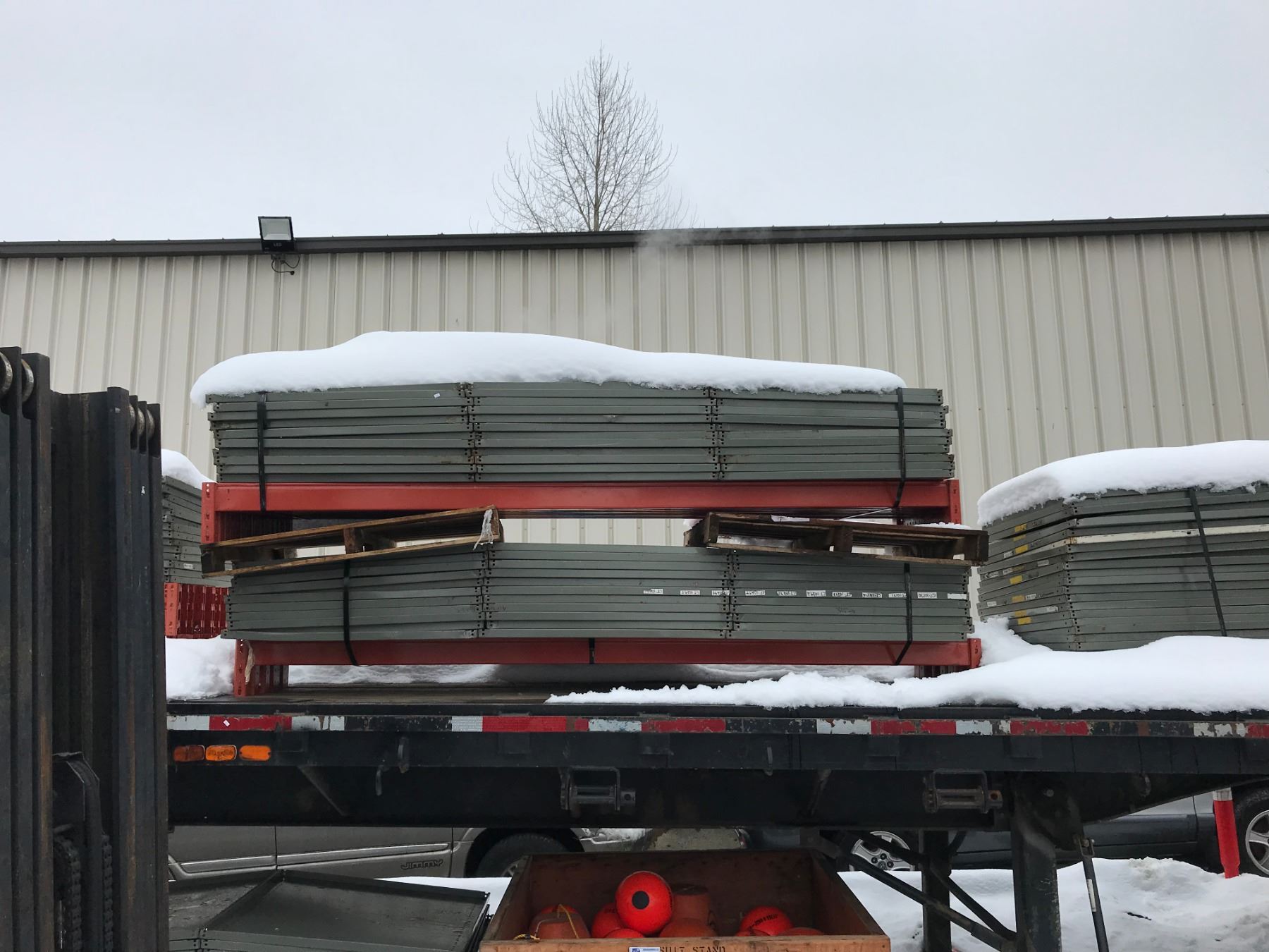 LARGE LOT OF WAREHOUSE RACKING APPROX. 2 TRAILER LOADS INCLUDES SHELVES ...