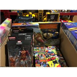 BOX OF ASSORTED MARVEL & TRANSFORMER ACTION FIGURES & PUZZLE