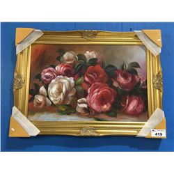 FRAMED OIL ON CANVAS PAINTING ROSES 44"X32"