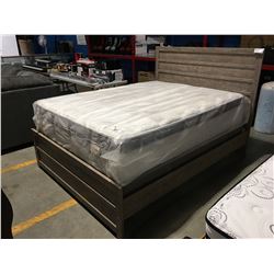 QUEEN SIZE GREY FINISH PANEL BED, HEADBOARD, FOOTBOARD & RAILS