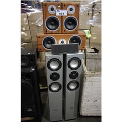 TWO TOWER SPEAKERS, SET OF US AUDIO AND PANASONIC SPEAKERS