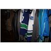 Image 2 : RACK OF CLOTHING INCLUDING VESTS, LEATHER JACKET, NAME BRAND SWEATERS AND MORE - RACK NOT INCLUDED