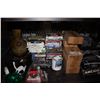 Image 2 : SHELF LOT INCLUDING GAMES/DVD COLLECTION, HIMALAYAN PINK SALT DECOR, GLOBE, TIRE CHAINS AND MORE
