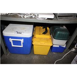 LOT OF ASSORTED COOLERS AND TOOL BOXES