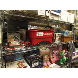 SKATEBOARD, RADIO FLYER WAGON, POP FIGURE, BEYBLADE, XMEN FIGURE, POGO JUMPER, ETC