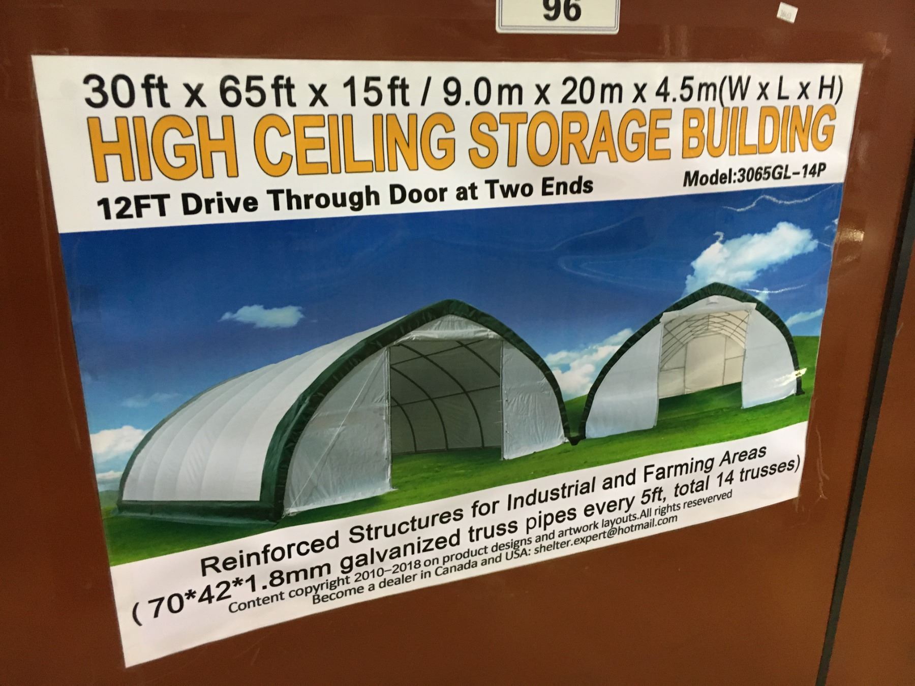 HIGH CEILING MODEL 3065GL-14P 30' X 65' X 15' DRIVE THROUGH INDUSTRIAL ...