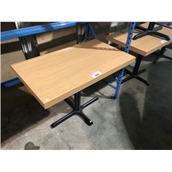 NATURAL WOOD 24" X 42" BLACK METAL BASE RESTAURANT TABLE