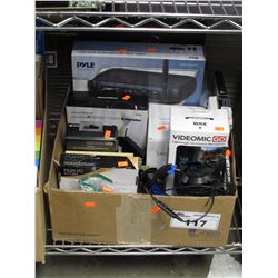 PYLE WIRELESS MICROPHONE SYSTEM, HEADPHONES, PHONE ACCESSORIES, VIDEOMIC GO, DYMO LABEL MAKER, ETC