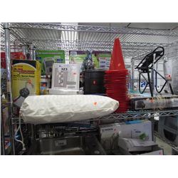LU MAX ROTARY BARREL PUMP, CORNER WALL MOUNT SHELF, ROPE, JEWELRY ORGANIZER, CAMP STOVE KIT, CONES,