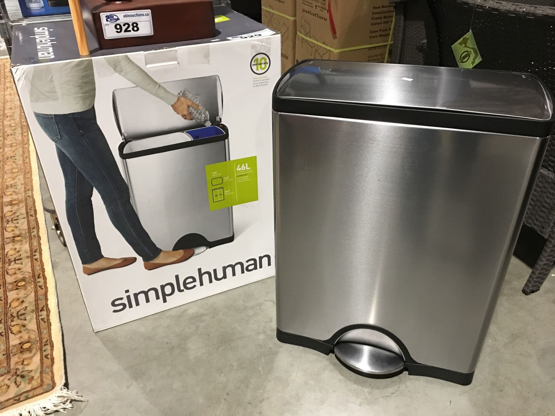 SIMPLE HUMAN RECYCLE IT 46LT STAINLESS STEEL TRASH CAN trash can box